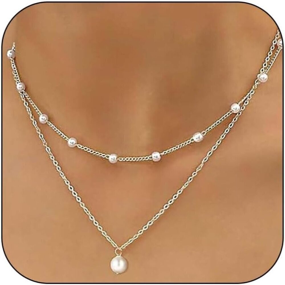 🆕 Women White Pearl Choker Necklace Trendy Chain Layered Birthday Jewelry Gifts
